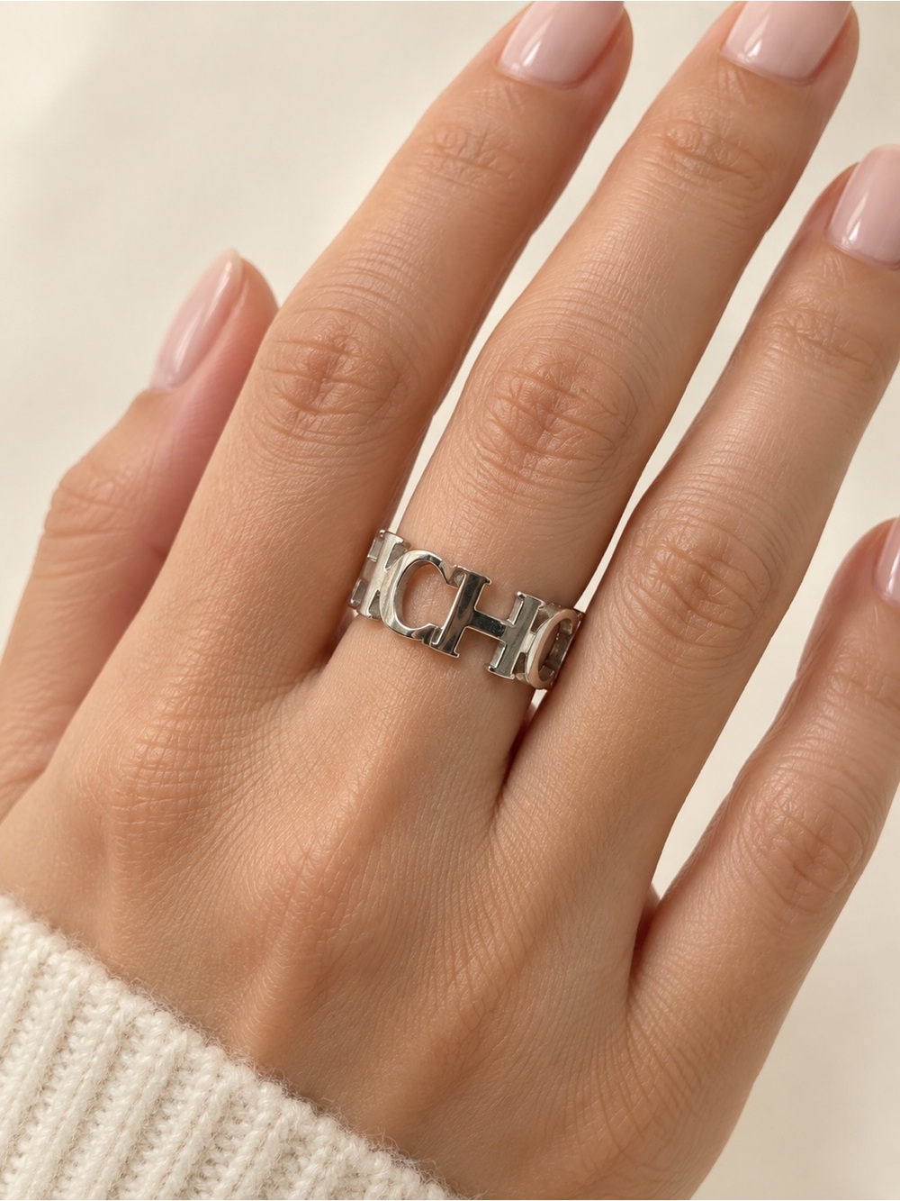 Silver CH Design Ring. 9 steel
